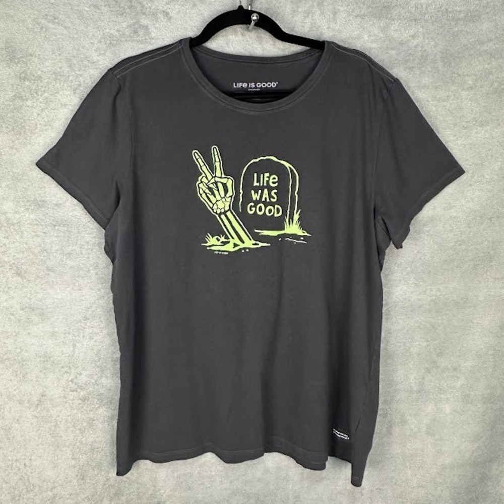 Life Is Good Tshirt Womens Extra Large Gray Crusher Tee Short Sleeve Halloween